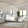 imageMartha Stewart Britta Platform Bed with Headboard ampamp Footboard Faux Linen Upholstery with Piping Detail Rounded Headboard No Box Spring Needed Queen BeigeGray FabricWalnut Legs