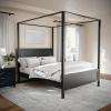 imageMartha Stewart Hayes Canopy Platform Bed with Wood Headboard and Footboard Solid Wood Frame No Box Spring Needed Queen Size Dark Gray