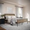 imageMartha Stewart Jax Platform Bed with Rattan Headboard and Footboard Solid Wood Frame Wooden Support Slats No Box Spring Needed Queen Size Brown GrayBrown Gray