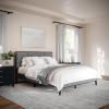 imageMartha Stewart Jett Platform Bed with Headboard Fabric Upholstered Inset Headboard and Base Solid Wood Frame No Box Spring Needed King Dark BrownBeigeGray FabricBrown Gray Frame