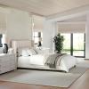 imageMartha Stewart Kay Low Profile Platform Bed with Wingback Headboard Channel Stitched Faux Linen Upholstery No Box Spring Needed Queen BeigeBeige FabricWalnut Legs
