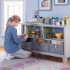 imageMartha Stewart Kids Low Bookcase Gray  24 Inch Wooden Storage Organizer Cubby with Fabric Bins for Playroom and BedroomGrey