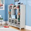 imageMartha Stewart Kids Storage System  Linen White Wood Bookshelf Cubby with Seat Cushion Shelves and Storage Bins Reading Nook Bookcase and Kids Room Storage BenchGrey