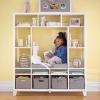 imageMartha Stewart Kids Storage System  Linen White Wood Bookshelf Cubby with Seat Cushion Shelves and Storage Bins Reading Nook Bookcase and Kids Room Storage BenchLinen White