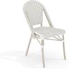 imageMartha Stewart Lily Pond IndoorOutdoor Stackable Bistro Chairs with Natural Woodgrain Aluminum Frame Finish BlackWhite Woven Rattan BackrestsSeats Set of 2Gray  WhiteGray Frame