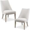imageMartha Stewart Winfield Upholstered High Back Accent Dining Chairs Set of 2 Padded Seat Solid Wood Legs Chambray Jacquard Textured Fabric Cottage Farmhouse for Kitchen Room Light GreyWinfield Ivory