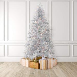 imageMartha Stewart 5 Foot Silver Tinsel Christmas Tree with Clear LightsSilver  Colored Lights