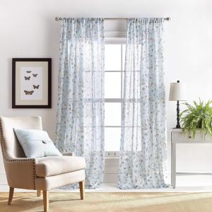 imageMartha Stewart Annabelle Floral Sheer Rod Pocket Single Curtain Panel 84quot LinenAqua