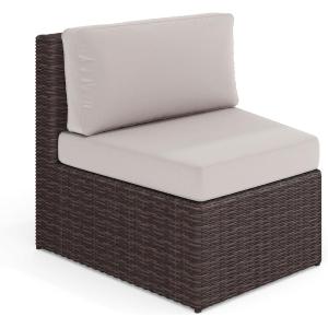 imageMartha Stewart Bedford IndoorOutdoor Modular Patio Curved Sectional Sofa Seat with Rattan Wicker Finish in Brown with Tan AllWeather CushionsTan CushionsBrown Frame