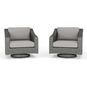 imageMartha Stewart Bedford Set of 2 IndoorOutdoor Patio Chairs with 360 Swivel Functionality and Rattan Wicker Finish in Gray with Gray AllWeather CushionsGray CushionsGray Frame