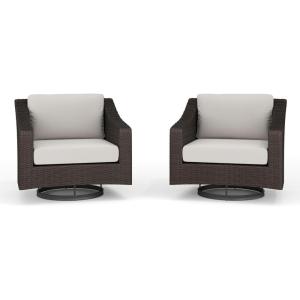 imageMartha Stewart Bedford Set of 2 IndoorOutdoor Patio Chairs with 360 Swivel Functionality and Rattan Wicker Finish in Gray with Gray AllWeather CushionsTan CushionsBrown Frame