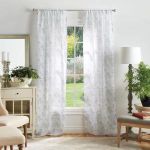 imageMartha Stewart Bellefield Floral Sheer Rod Pocket Window Curtain Panel Pair 84quot LinenLinen