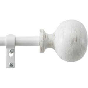 imageMartha Stewart Bergen Curtain Rod for Windows 66 to 120 inches Adjustable Length 75 inch Diameter Metal Curtain Rod with Round Finials 66  120 White Washed WoodWhite