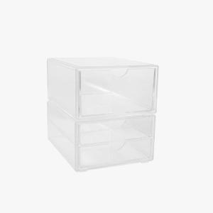 imageMartha Stewart Brody 2 Pack Desk Organizers Single Drawer Box and 2 Drawer Box Stackable Plastic Storage for Office Bathroom Countertop Dorm 6quot x 75quot Clear