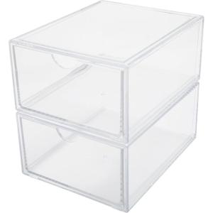imageMartha Stewart Brody Desk Organizer with Drawer Stackable Plastic Desk Storage Box Organizer for Office Bathroom Countertop or Dorm 1275quot x 775quot Clear6 x 75