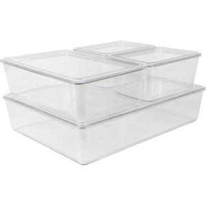 imageMartha Stewart Brody Plastic Storage Organizer Bins with Lids for Home Office Kitchen or Bathroom 4 Pack 2Small1Medium 1 Large ClearWhiteSet of 1