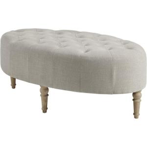 imageMartha Stewart Clara Coffee Table  Solid Wood Frame Soft Fabric Button Tufted Oval Large Accent Ottoman  Modern Foam Padded Top Footstool Cocktail Living Room Furniture LinenLinen