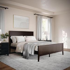 imageMartha Stewart Corbin Solid Wood Platform Bed with Wooden Headboard and Footboard Wood Slat Foundation No Box Spring Needed King Brown GrayDark Brown