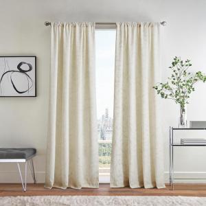 imageMartha Stewart Cream Beige Light Filtering Window Curtains for Living Room  Metallic Leaf Design  50quot x 84quot  Set of 2  Gold LinenMulti Color
