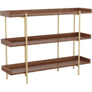 imageMartha Stewart Emmett 3 Shelf Bookcase with Vertical Metal Frame Home Office Storage Display Unit 35quot H Walnut Wood GrainPolished BrassWalnut Wood GrainPolished Brass Frame
