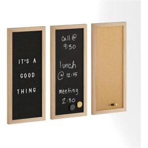 imageMartha Stewart Everette Cork Board Chalk Board Letter Board Set with Included Push Pins Magnets Liquid Chalk Letters 18quot x 24quot Light Natural Woodgrain FrameLight Natural Woodgrain