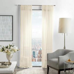 imageMartha Stewart Glacier Sheer Rod Pocket Window Curtain Panel Pair 95quot WhiteIvory