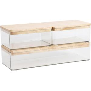imageMartha Stewart Grady Clear Plastic Stackable Storage Boxes with White Engineered Wood Lids Set of 3ClearLight Natural Paulownia Top