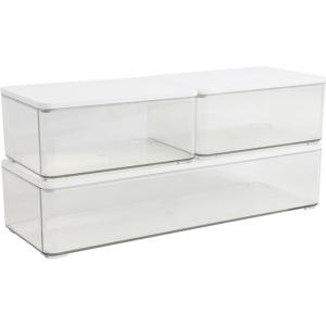 imageMartha Stewart Grady Clear Plastic Stackable Storage Boxes with White Engineered Wood Lids Set of 3ClearWhite Engineered Top