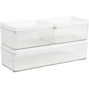 imageMartha Stewart Grady Clear Plastic Stackable Storage Boxes with White Engineered Wood Lids Set of 3ClearWhite Plastic Top