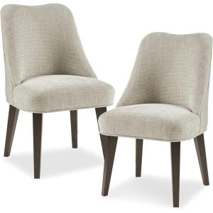 imageMartha Stewart Holls A Pair Dining Chairs Swoop Arm Curved Upholstered Back Round Piping Foam Seat Cushion Modern Kitchen Furniture Dark Finished Solid Wood Legs 35quot H Beige 2 PieceHolls