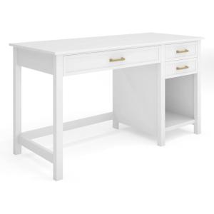 imageMartha Stewart Hutton Shaker Style Home Office Desk with 2 Side Drawers in White with Polished Brass Hardware