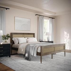 imageMartha Stewart Jax Platform Bed with Rattan Headboard and Footboard Solid Wood Frame Wooden Support Slats No Box Spring Needed Queen Size Brown GrayBrown Gray