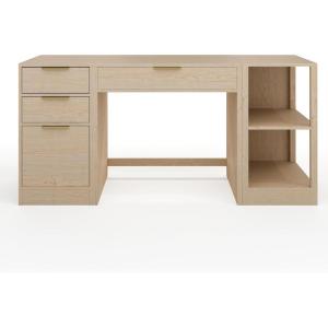 imageMartha Stewart Kayden Home Office Modular Desk with Drawer 2 Tier Shelf and File Cabinet in Light Natural with Brushed Gold Hardware