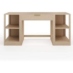 imageMartha Stewart Kayden Home Office Modular Desk with Drawer and Dual 2 Tier Shelves in Light Natural with Brushed Gold Hardware