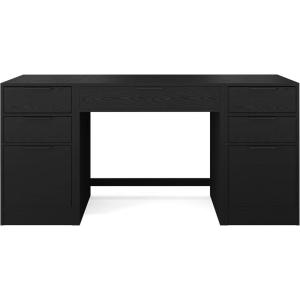 imageMartha Stewart Kayden Home Office Modular Desk with Drawer and Dual 3 Drawer File Cabinets in Black with Oil Rubbed Bronze Hardware