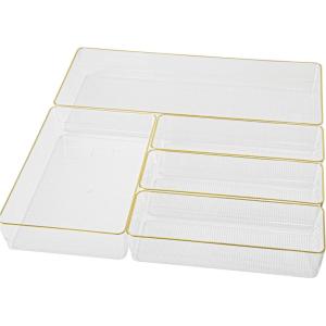 imageMartha Stewart Kerry Plastic Stackable Office Desk Drawer Organizers Set of 8 with Gold TrimSet of 5