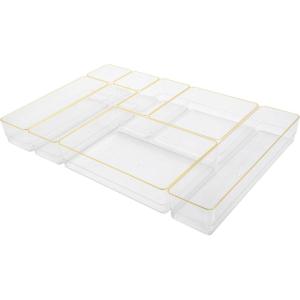 imageMartha Stewart Kerry Plastic Stackable Office Desk Drawer Organizers Set of 8 with Gold TrimSet of 8