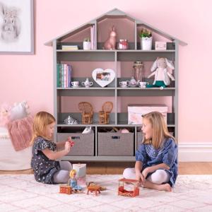 imageMartha Stewart Kids Deluxe Dollhouse Bookcase  Gray Kids Wooden Bookshelf and Tall Book Shelf Organizer with Toy Storage  Toddler Book Rack  Dollhouse Bookshelf  Playroom or Bedroom StorageGrey