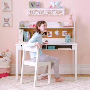 imageMartha Stewart Kids Desk with Hutch and Chair by Guidecraft  Creamy White Wooden Study Table with Storage and Corkboard  Bedroom Furniture Set Desk and Chair Set Ages 512Creamy White