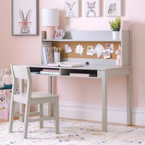 imageMartha Stewart Kids Desk with Hutch and Chair by Guidecraft  Creamy White Wooden Study Table with Storage and Corkboard  Bedroom Furniture Set Desk and Chair Set Ages 512Grey