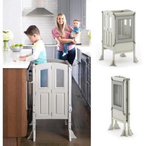 imageMartha Stewart Kitchen Helper  Toddler Tower  Charcoal Kids Folding Wood Kitchen Platform Adjustable Height Step Stool for Toddlers  Little Kids Learning FurnitureTaupe