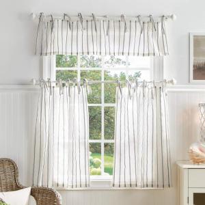 imageMartha Stewart Laguna Stripe SemiSheer Tie Tab Window Curtain Valance and Tiers Set GreyGrey