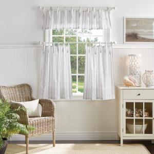 imageMartha Stewart Laguna Stripe SemiSheer Tie Tab Window Curtain Valance and Tiers Set GreyMocha