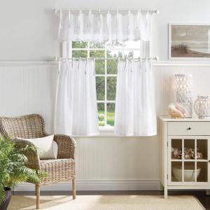 imageMartha Stewart Laguna Stripe SemiSheer Tie Tab Window Curtain Valance and Tiers Set GreyWhite