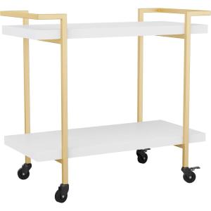 imageMartha Stewart Liam 2Tier Mobile Office Storage and Printer Cart in Walnut with Polished Brass FrameWhitePolished Brass Frame