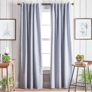 imageMartha Stewart Lido Linen Blackout Foam Lined Rod PocketBack Tab Window Curtain Panel Pair 95quot WhiteGrey