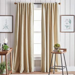 imageMartha Stewart Lido Linen Blackout Foam Lined Rod PocketBack Tab Window Curtain Panel Pair 95quot WhiteLinen