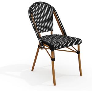 imageMartha Stewart Lily Pond IndoorOutdoor Stackable Bistro Chairs with Natural Woodgrain Aluminum Frame Finish BlackWhite Woven Rattan BackrestsSeats Set of 2Black  WhiteNatural Frame