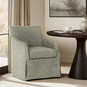 imageMartha Stewart London Upholstered Skirted Dining Arm Chair with Casters  Curved Back Removable Seat Cushion for Dining Room Home Office or Living Space Light BlueGrey