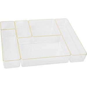 imageMartha Stewart Miles Plastic Stackable Office Desk Drawer Organizers Set of 6 ClearClearGold Trim